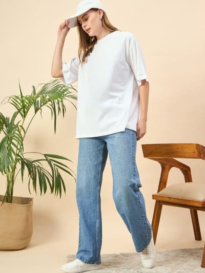 PockMAN Oversized Solid Cotton Terry Classic Off White Tshirt