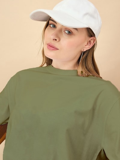 PockMAN Oversized Solid Cotton Terry Classic Olive Tshirt