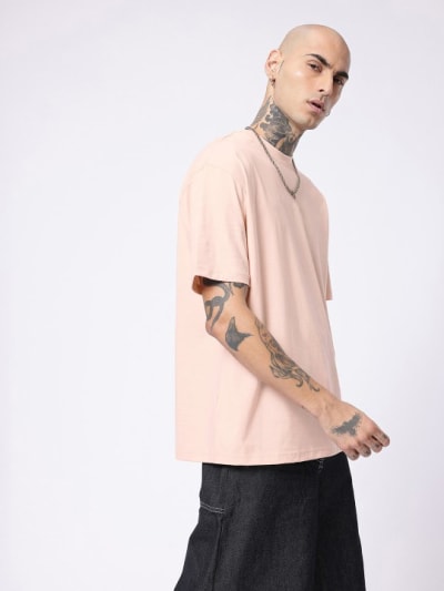 PockMAN Men Oversized Solid Cotton Terry Classic Rose Gold  Tshirt