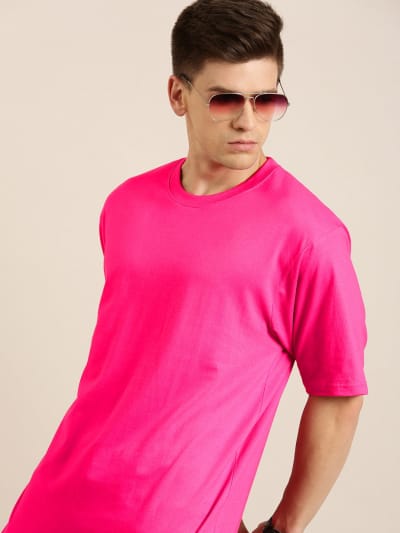 PockMAN Men Oversized Solid Cotton Terry Classic Dark Fuchsia Tshirt