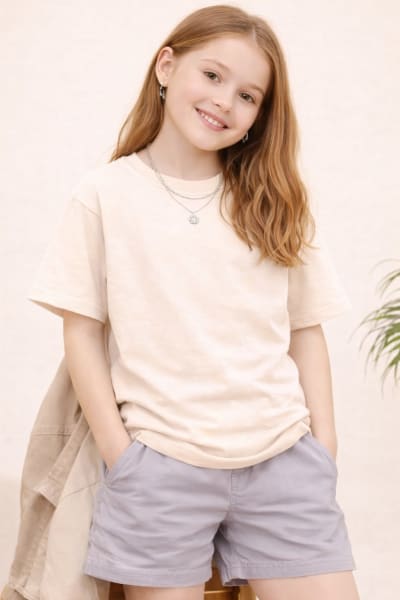 PockMAN Kid Girls Oversized Solid Cotton Terry Classic Desert Sand Tshirt