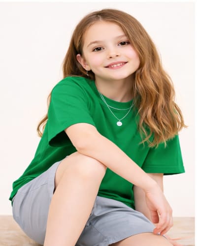 PockMAN Kid Girls Oversized Solid Cotton Terry Classic Green Tshirt
