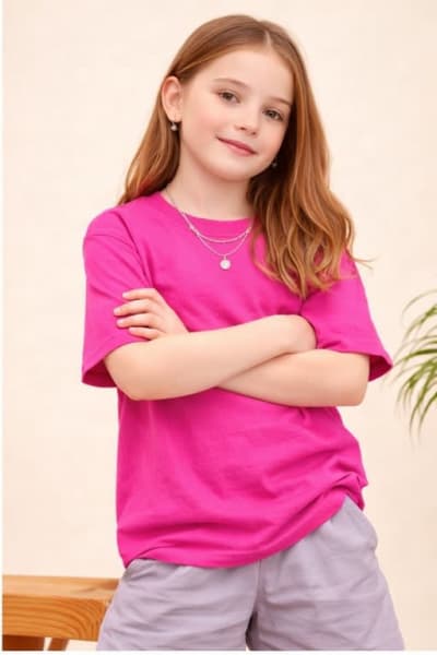 PockMAN Kid Girls Oversized Solid Cotton Terry Classic Dark Fuchsia Tshirt