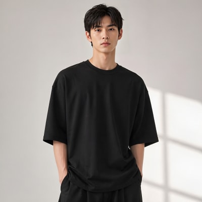 PockMAN Oversized Fit Cotton Classic Round Neck Black Tshirt