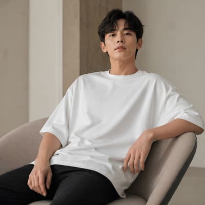 PockMAN Oversized Fit Cotton Classic Round Neck White Tshirt