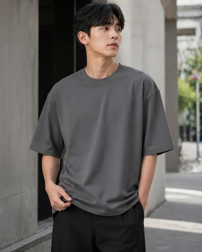 PockMAN Oversized Fit Cotton Classic Round Neck Grey Tshirt