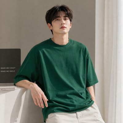 PockMAN Oversized Fit Cotton Classic Round Neck Green Tshirt