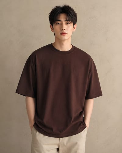 PockMAN Oversized Fit Cotton Classic Round Neck Brown Tshirt
