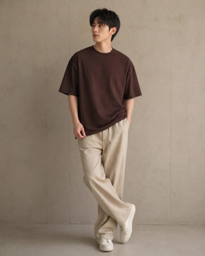 PockMAN Oversized Fit Cotton Classic Round Neck Brown Tshirt