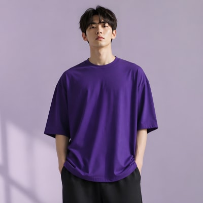 PockMAN Oversized Fit Cotton Classic Round Neck Voilet Tshirt