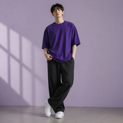 PockMAN Oversized Fit Cotton Classic Round Neck Voilet Tshirt