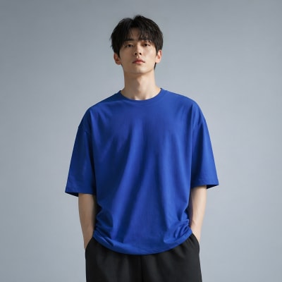PockMAN Oversized Fit Cotton Classic Round Neck Royal Blue Tshirt