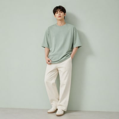 PockMAN Oversized Fit Cotton Classic Round Neck Pista Tshirt