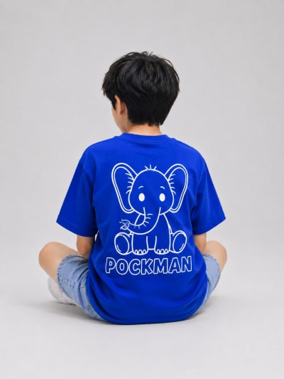 Pockman Kid Oversized Cotton Terry Dino Adventure Royal Blue Tshirt