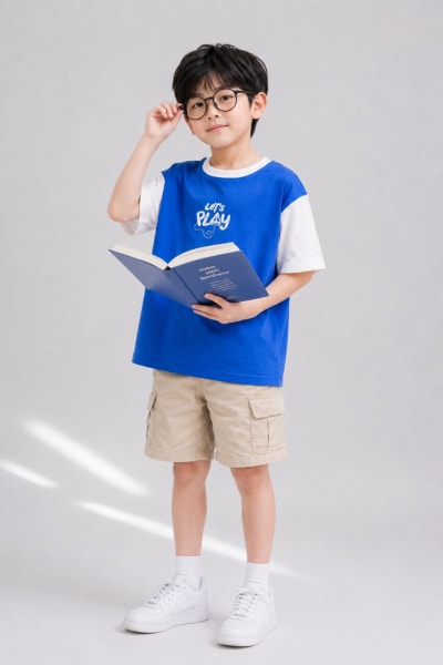 Pockman Kid Oversized Cotton Terry Let's Play Royal Blue Tshirt