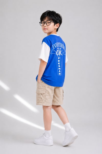 Pockman Kid Oversized Cotton Terry Let's Play Royal Blue Tshirt