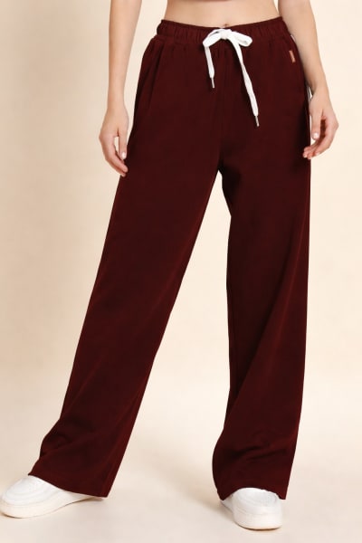Pockman Relaxed Fit Solid Cotton Terry Wine Jogger