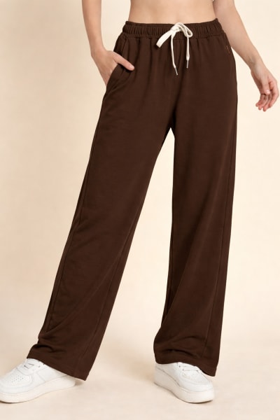Pockman Relaxed Fit Solid Cotton Terry Brown Jogger