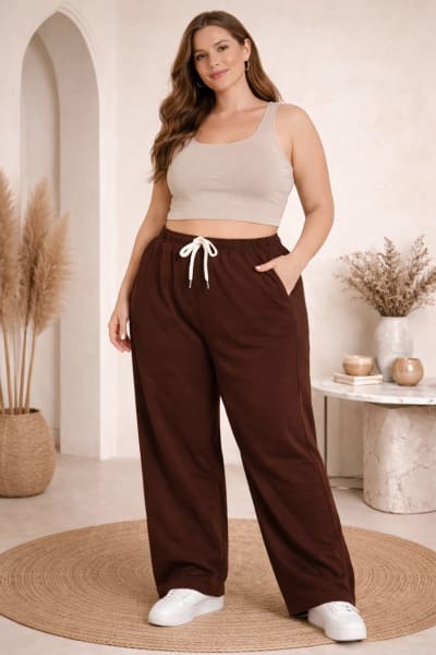 Pockman Relaxed Fit Solid Cotton Terry Brown Jogger