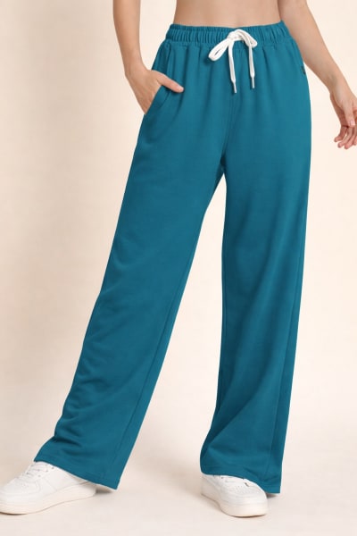 Pockman Relaxed Fit Solid Cotton Terry Teal Jogger