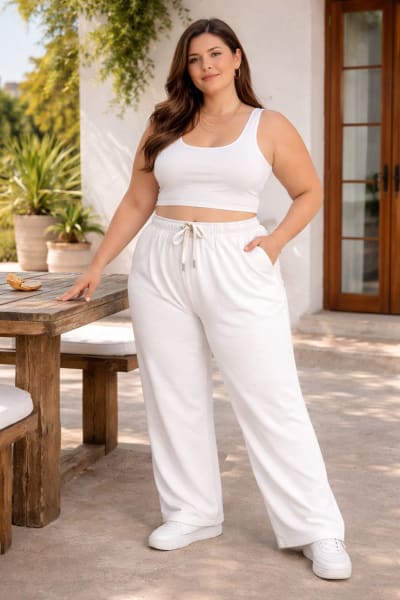 Pockman Relaxed Fit Solid Cotton Terry White Jogger