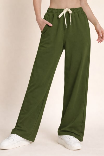 Pockman Relaxed Fit Solid Cotton Terry Olive Jogger