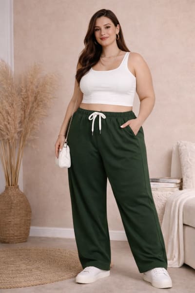 Pockman Relaxed Fit Solid Cotton Terry Olive Jogger