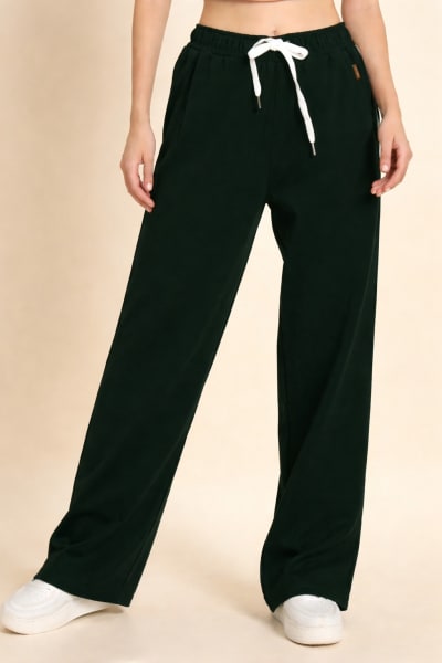Pockman Relaxed Fit Solid Cotton Terry Bottle Green Jogger