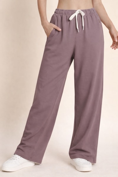 Pockman Relaxed Fit Solid Cotton Terry Mauve Jogger
