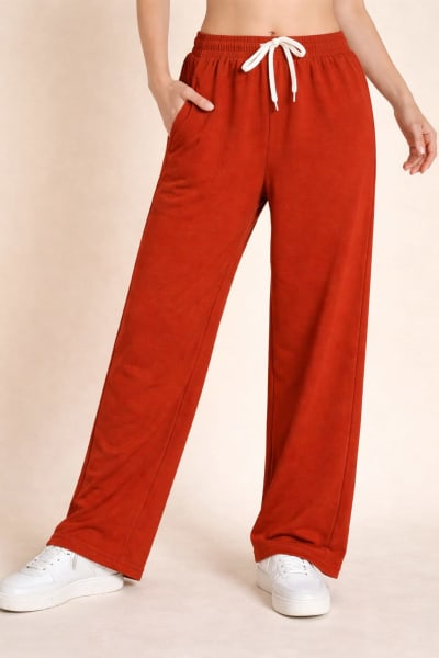 Pockman Relaxed Fit Solid Cotton Terry Rust Red Jogger