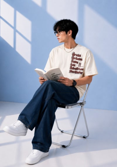 Pockman Men Oversized Cotton Dream Puff Printed Off White Tshirt