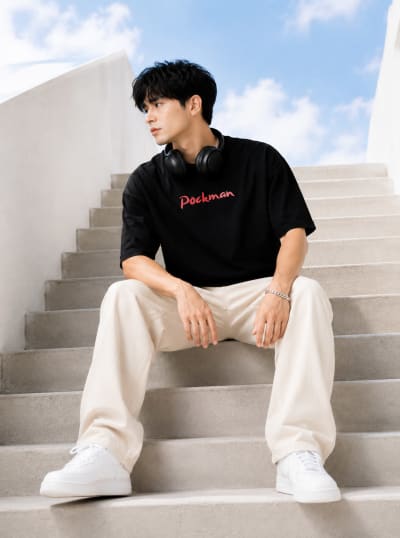 Pockman Men Oversized Cotton Prey Glow 'n' Dark Printed Black Tshirt