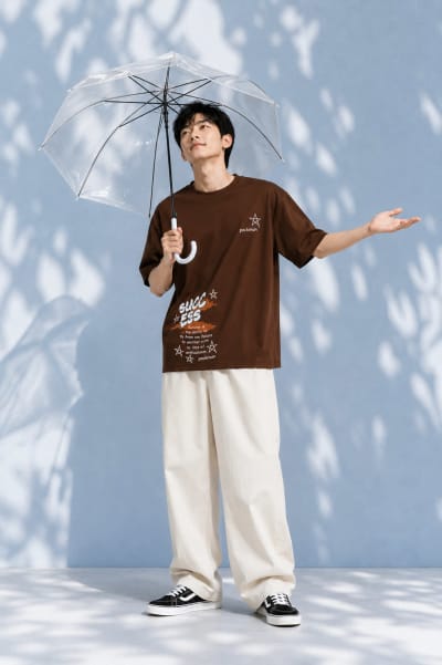 Pockman Men Oversized Cotton Sucess Glow 'n' Dark Printed Brown Tshirt