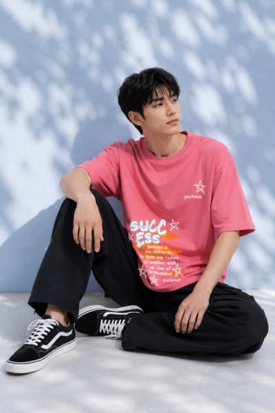 Pockman Men Oversized Cotton Sucess Glow 'n' Dark Printed Coral Tshirt