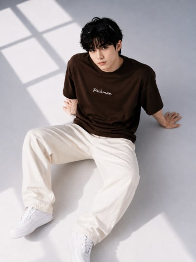Pockman Men Oversized Cotton Wolf Glow 'n' Dark Printed Brown Tshirt