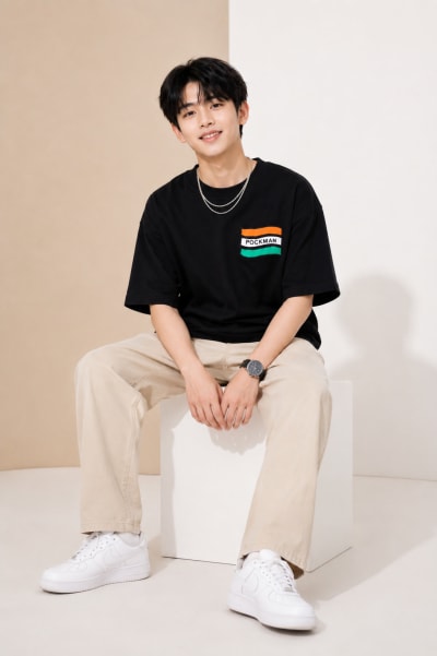 Pockman Men Oversized Cotton Flag Raw Edge Cut Printed Tshirt
