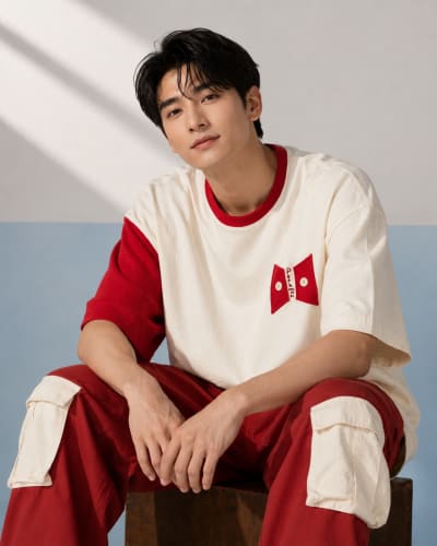 Pockman Men Oversized Cotton Red Pcoket Flap Printed Tshirt