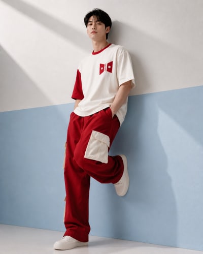 Pockman Men Oversized Cotton Red Pcoket Flap Printed Tshirt