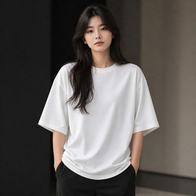 PockMAN Women Oversized Fit Cotton Classic Round Neck White Tshirt