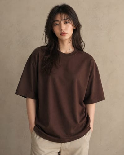 PockMAN Women Oversized Fit Cotton Classic Round Neck Brown Tshirt