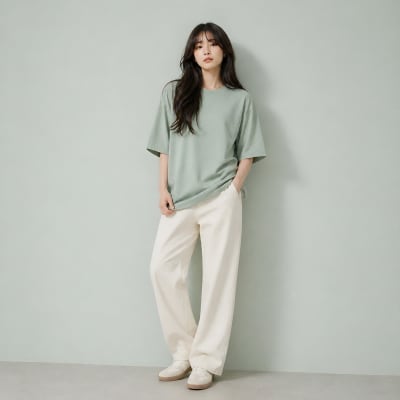 PockMAN Women Oversized Fit Cotton Classic Round Neck Pista Tshirt
