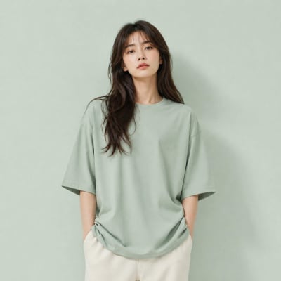 PockMAN Women Oversized Fit Cotton Classic Round Neck Pista Tshirt