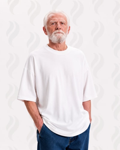 PockMAN Oversized Fit Cotton Classic Round Neck White Tshirt