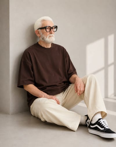 PockMAN Oversized Fit Cotton Classic Round Neck Brown Tshirt