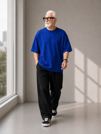 PockMAN Oversized Fit Cotton Classic Round Neck Royal Blue Tshirt