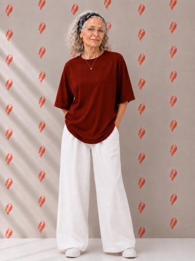 PockMAN Oversized Fit Cotton Classic Round Neck Rust Tshirt