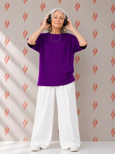 PockMAN Oversized Fit Cotton Classic Round Neck Voilet Tshirt