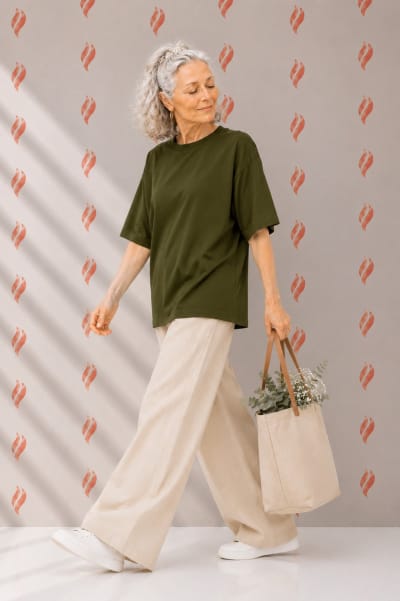 PockMAN Oversized Fit Cotton Classic Round Neck Olive Tshirt
