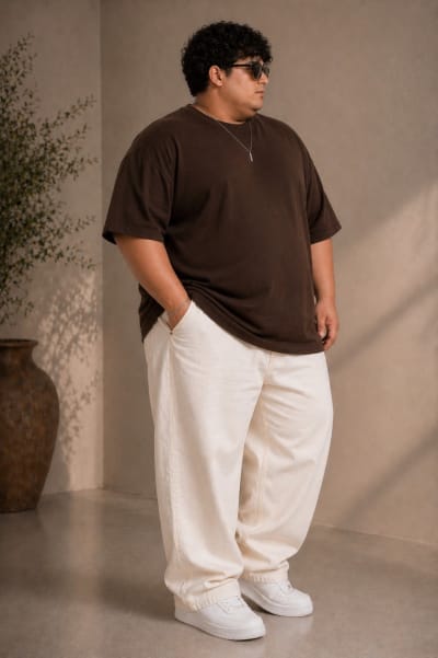 PockMAN Mens Oversized Solid Pure Cotton Terry Dark Brown Tshirt