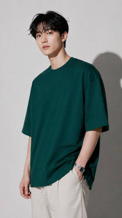 PockMAN Mens Oversized Solid Pure Cotton Terry Bottle Green Tshirt